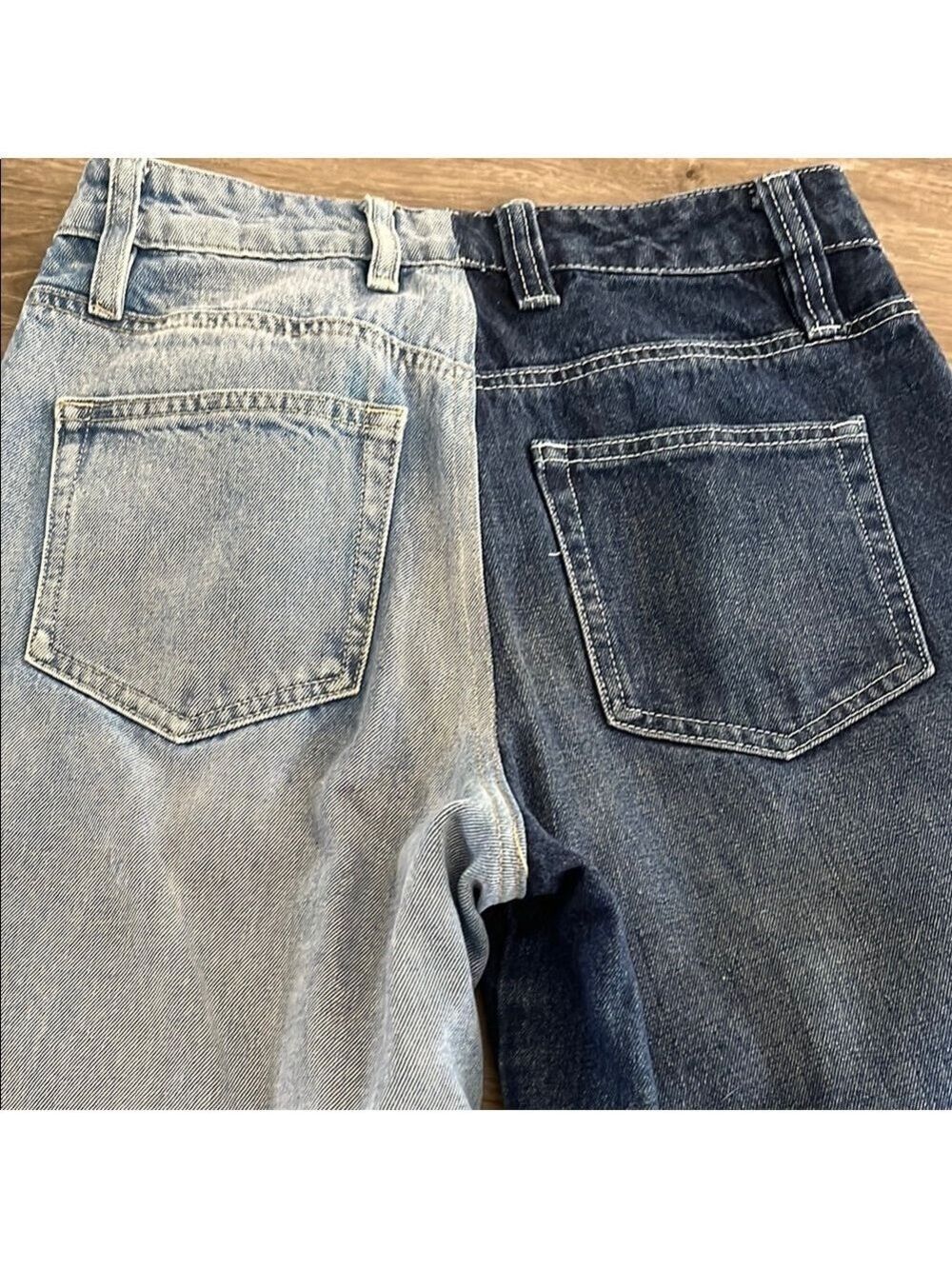 Fashion Nova Contrast Flare Denim Jeans - Dark Blue and Light Blue - Picture 4 of 4